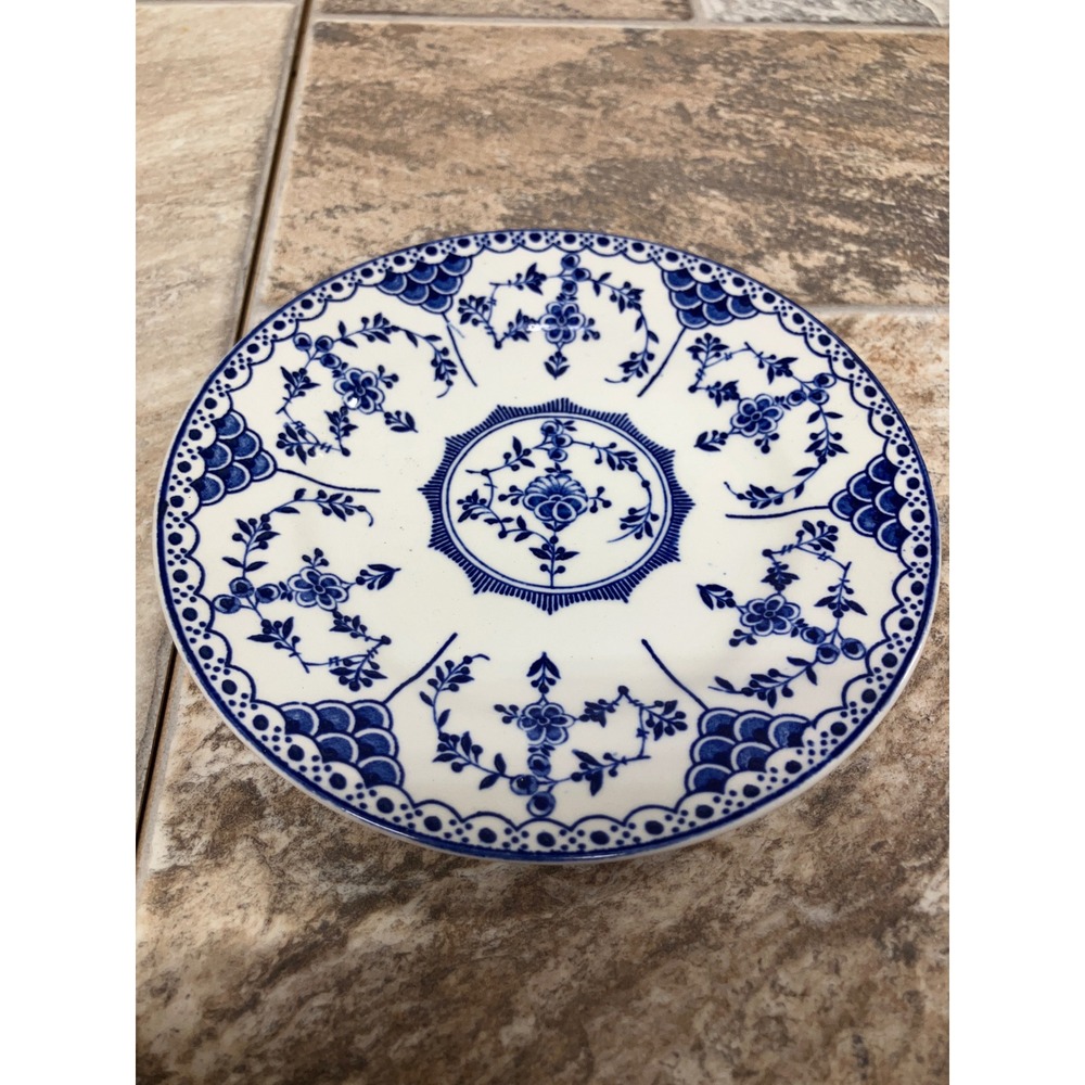 Ridgway Blue Danish Saucer Lawley England Blue White Floral Ironstone 5.75 inch